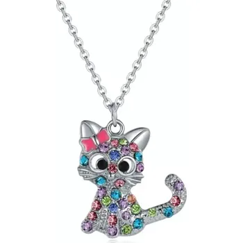 Náhrdelník Lilley Jewelry Dívčí náhrdelník kočička s růžovou mašlí JN240