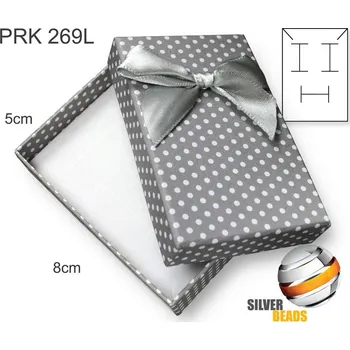 Dárková krabička Krabička na šperky. Materiál papír+mašle . Ozn. PRK 269L. Barva Šedá s puntíky.