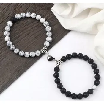 Náramek MiTe Partnerské náramky Jin Jang Srdce – láva a howlit