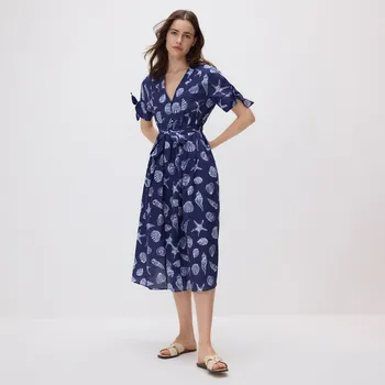 Dámské šaty Reserved - Midi šaty s překládaným výstřihem - světle modrá - YR570-50X - YR570-50X-XXL