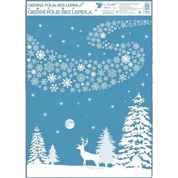 Okenní dekorace Anděl Okenní fólie vánoční s glitry Rej vloček jelen 42 x 30 cm