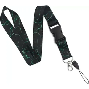 Lanyard Šňůrka na krk Mramor černý se zelenou