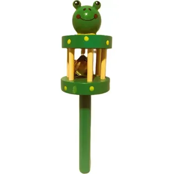 Dětské dřevěné chrastítko s rolničkou zelené