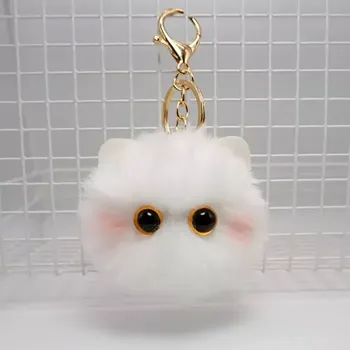 Fally Co. Hebká klíčenka z umělé kožešiny Bílá kočka