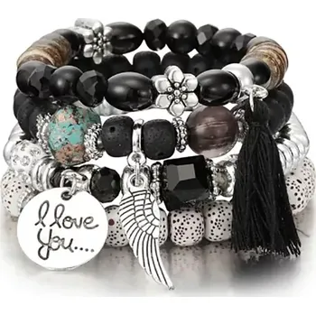 Náramek Fashion Jewelry Dámský náramek 4 v 1 černý mix