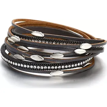 Náramek Fashion Jewelry Dámský náramek vícevrstvý Lístečky černý BJ1247