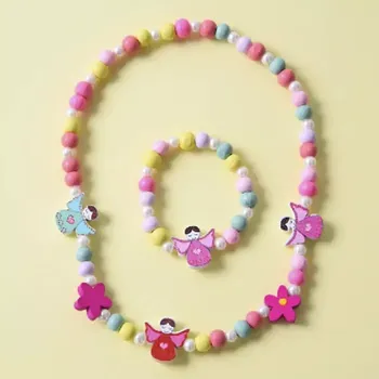 Souprava šperků Lilley Korálky Dětský náhrdelník a náramek dřevo Andělíčci