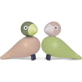 Kay Bojesen Dřevěný ptáček Lovebirds Light Green / Rose – set 2 ks
