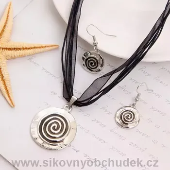 Souprava šperků Sada bižuterie smalt se stužkou černá spirála