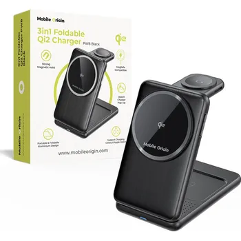 3v1 bezdrátová Qi2 nabíječka MOBILE ORIGIN PW8 - skládací - černá