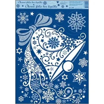 Okenní dekorace Anděl Okenní fólie vánoční s glitry Zvonek 38 x 30 cm