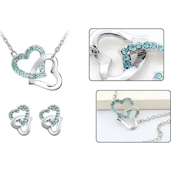 Souprava šperků Souprava Swarovski Elements Double Hearts Sea Blue