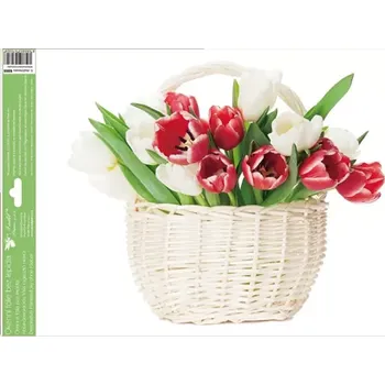 Okenní dekorace Anděl Velká okenní dekorační fólie Tulipány v košíku 42x30cm