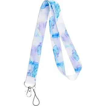 Šňůrka na krk s karabinkou Mramor modrý
