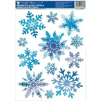 Okenní dekorace Anděl Okenní fólie modrá s glitry vločky