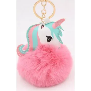 Přívěsek na klíče Jednorožec s bambulí růžový OP364