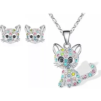 Souprava šperků Lilley Jewelry Souprava náhrdelník náušnice Kočka s krystalky JS1334