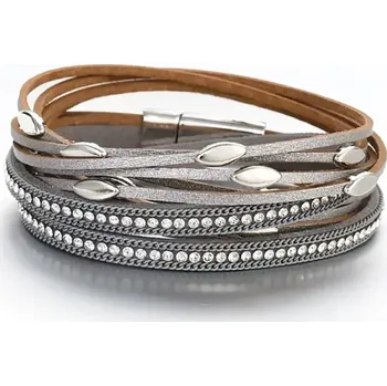 Náramek Fashion Jewelry Dámský náramek vícevrstvý Lístečky stříbrný BJ1248