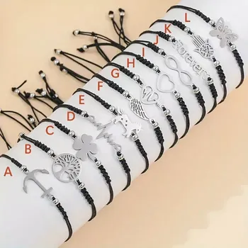 Náramek Fally Minimalistický náramek černá šňůrka nerez ocel JB1221-92