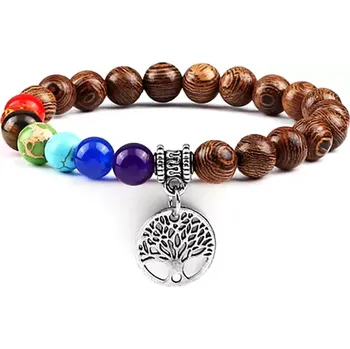 Náramek MiTe Náramek čakry a strom života stříbrný dřevo