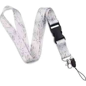 Lanyard Šňůrka na krk s karabinkou Mramor šedý