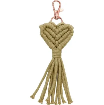 Kabelka Macramé přívěsek srdce na klíče - Khaki