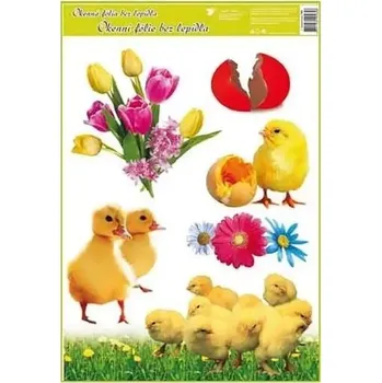 Okenní dekorace Velká okenní fólie velikonoční kuřátka 30 x 42 cm
