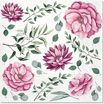 Papírový ubrousek Anděl Papírové ubrousky třívrstvé celoroční velké květy 33x33cm