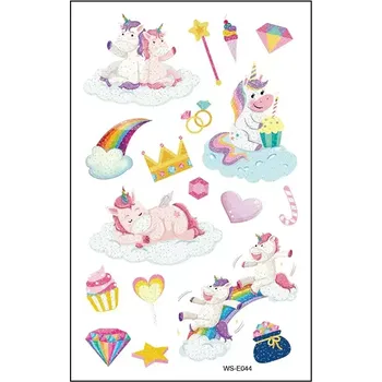 Tetování Tattoo World Tetovací obtisky třpytivé Jednorožci 12 x 8 cm