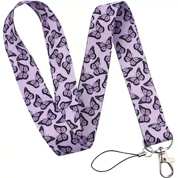 Unique Šňůrka na krk s karabinkou motýli fialová