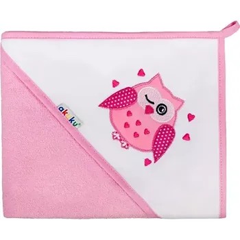 Akuku Dětská osuška s kapucí pro miminka sovička růžová 80x80cm
