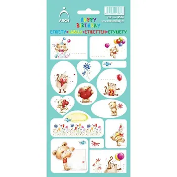 samolepka Arch Jmenovky na dárky Happy Birthday medvídci