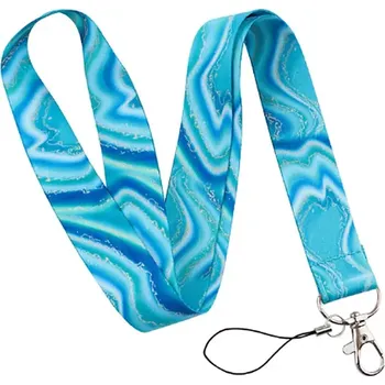 Unique Šňůrka na krk s karabinkou Mramor modrý se zlatou