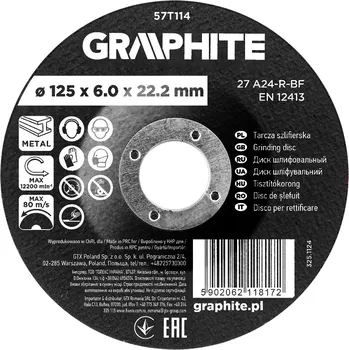 Brusný kotouč Graphite Brusný kotouč, oxid hlinitý na kov 125 x 6,0 x 22,2 mm, 27 A24-R-BF, konvexní