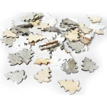 Vánoční dekorace Stromečky dřevo, bílo-šedý mix, 3 cm, bal. 60 ks