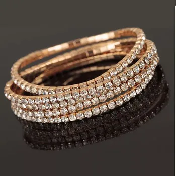 Náramek Elastický štrasový náramek zlatý