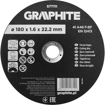 Řezný kotouč Graphite Řezný kotouč na kov 180 × 1,6 × 22,2 mm, oxid hlinitý, 41 A46-T-BF
