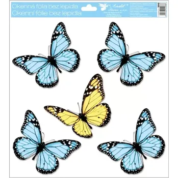 Okenní dekorace Okenní dekorační fólie s glitry světle modří motýli 30 x 33,5 cm
