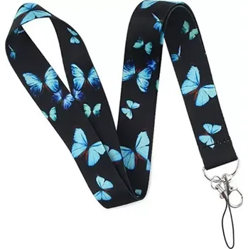 Unique Šňůrka na krk s karabinkou motýli modrá