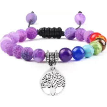 Náramek MiTe Náramek 7 čaker a strom života fialový adjust