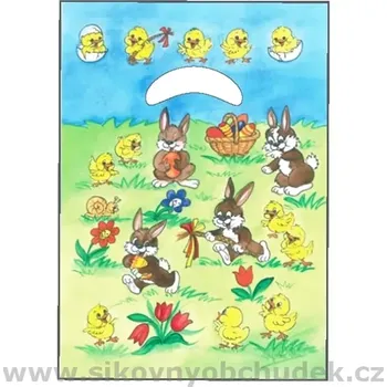 Velikonoční dekorace Anděl Taška igelitová velikonoční zajíčci na louce