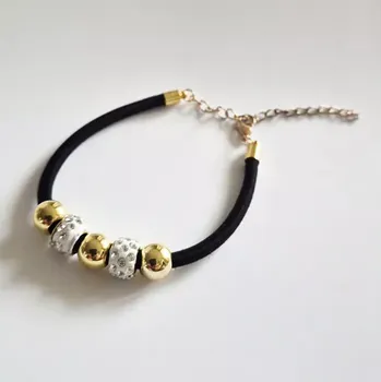 Náramek Fally Co. Dámský náramek černý se zlatými a stříbrnými korálky