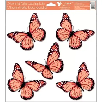 Okenní dekorace Okenní dekorační fólie s glitry oranžoví motýli 30 x 33,5 cm