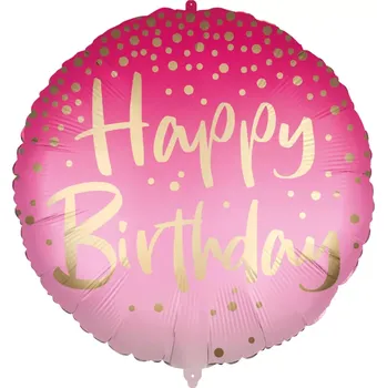 Balónek Foliový balonek růžové ombre Happy Birthday 46cm