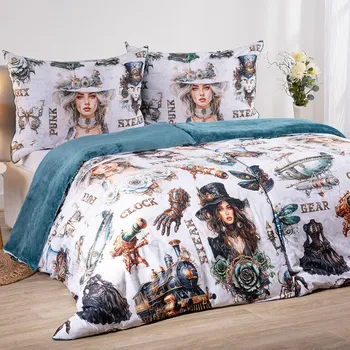 Povlečení decoDoma Dual Feel STEAMPUNK modré 140 x 200, 70 x 90 cm zip