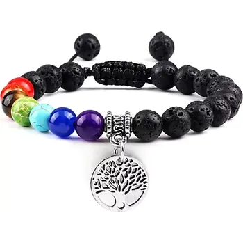 Náramek MiTe Náramek čakry a strom života stříbrný láva adjust