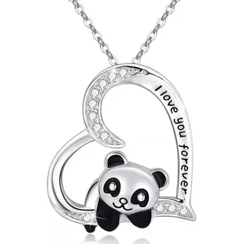Náhrdelník Lilley Jewelry Náhrdelník panda v srdci I love you forever stříbrná