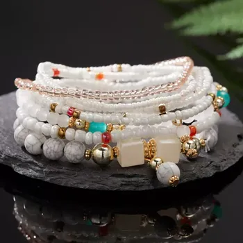 Náramek Harmoon Jewelry Set Boho korálkových náramků 8 ks bílá