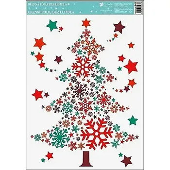 Okenní dekorace Anděl Okenní fólie barevná obrázky z vloček 33,5 x 25,5 cm stromeček