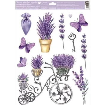 Okenní dekorace Anděl Okenní fólie s glitry Levandule a kolo 30 x 42 cm